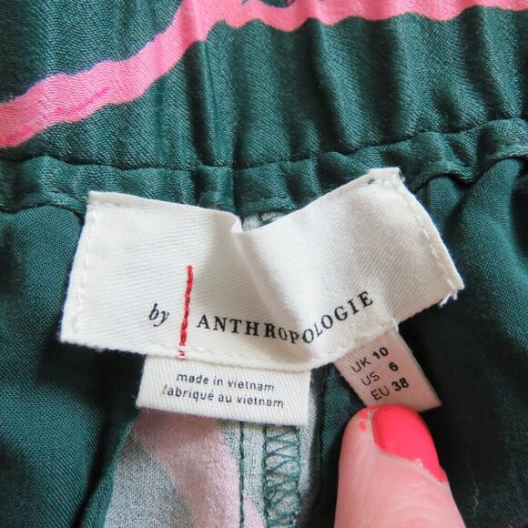 ANTHROPOLOGIE Breezy Tropical Floral Print Wide Leg Satin Pants - Sz 6 - Picture 15 of 16